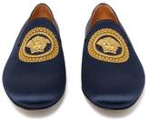 Thumbnail for your product : Versace Medusa Embroidered Satin Loafers - Mens - Black Multi