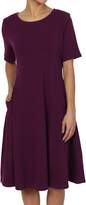 Thumbnail for your product : TheMogan Women's Short Sleeve Pocket Stretch Cotton Fit & Flare Dress Dark Plum L