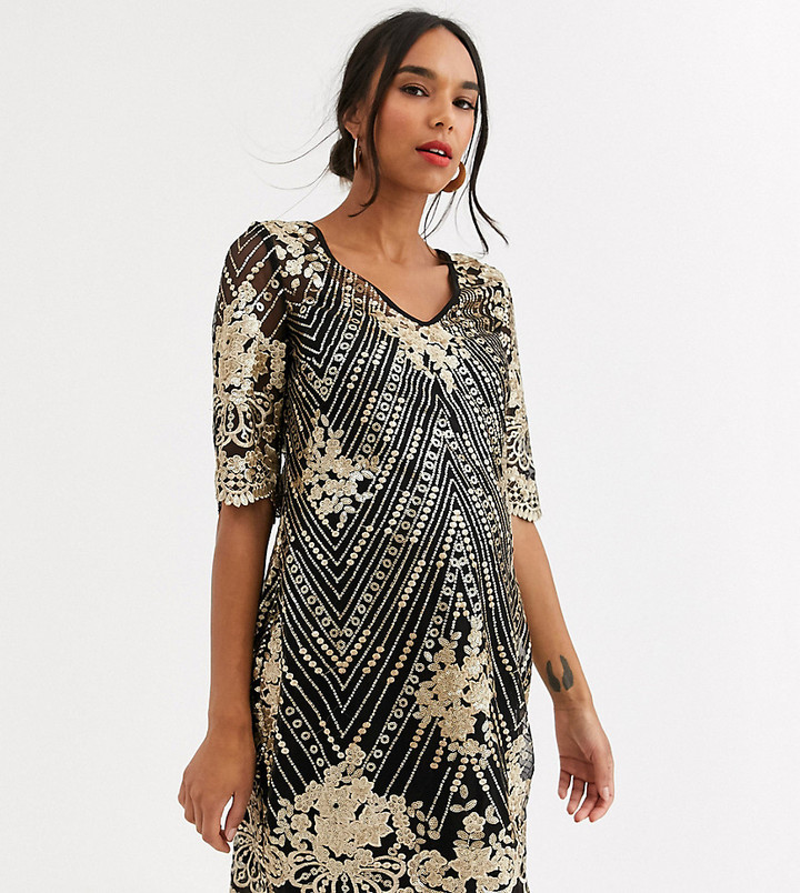 TFNC Maternity midi dress in black and gold - ShopStyle