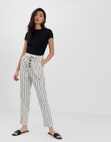 Thumbnail for your product : Stradivarius button front linen trousers in stripe