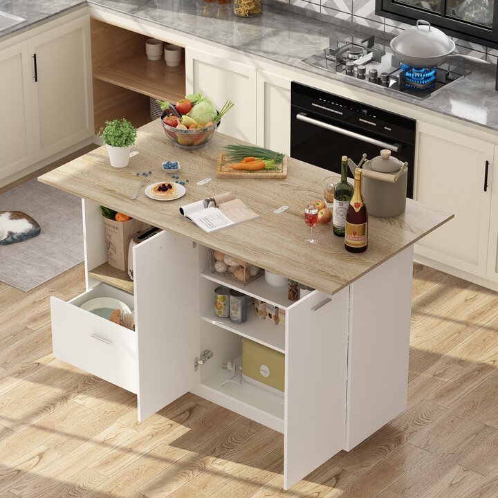 Timechee Kitchen Island Side Storage Extendable Table Bar