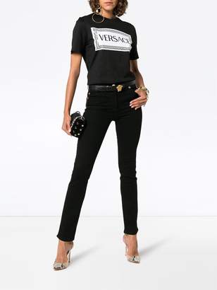 Versace logo and check print cotton t-shirt