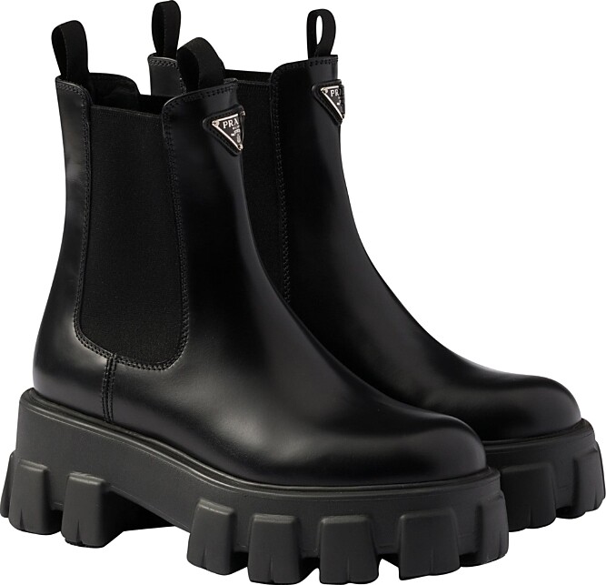 Prada Women's Monolith Brushed Leather Chelsea Boots