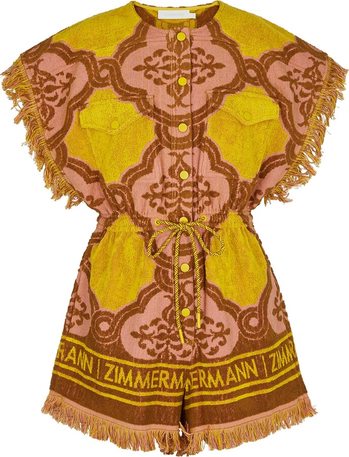 【ZIMMERMANN】cira fringed テリーコットン jacquard playsuit ZIMMERMANN Cira Fringed Jacquard Playsuit in Pink | endource