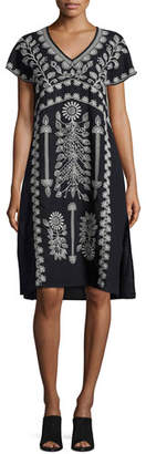 Johnny Was Jolina Easy-Fit Embroidered Linen Dress, Black