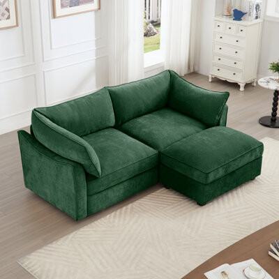 George Oliver Loveseat With Pull Out Storage Drawers, Sofa With 1 Movable Ottoman For Indoor