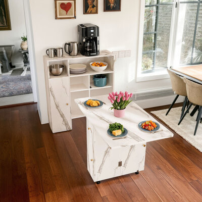 Wrought Studio Multifunctional Folding Dining Table: With Wall-Mounted Sideboard And Storage Function, Suitable For Small Apartments