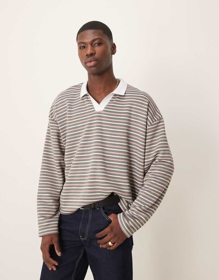 ASOS DESIGN oversized boxy polo T-shirt in multi stripe
