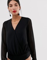 Thumbnail for your product : Vero Moda Tall textured sheer wrap body in black