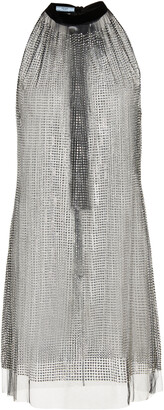 Prada Crystal-Embellished Tulle Tie-Neck Mini Dress - ShopStyle