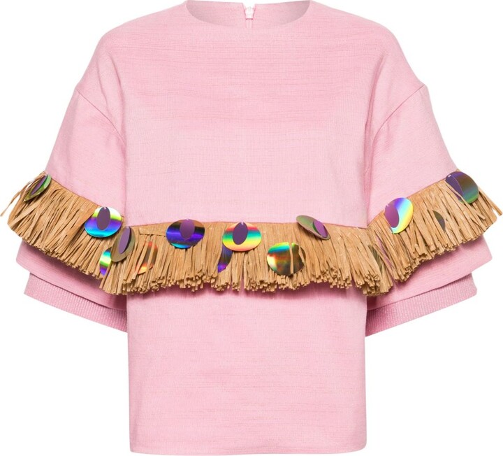 Papa Oppong Pink Gambaga Kente Fringed T-Shirt