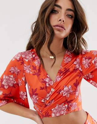 House Of Stars House of Stars wrap top with kimono sleeve in floral co-ord