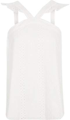 River Island Womens White broderie frill sleeveless top