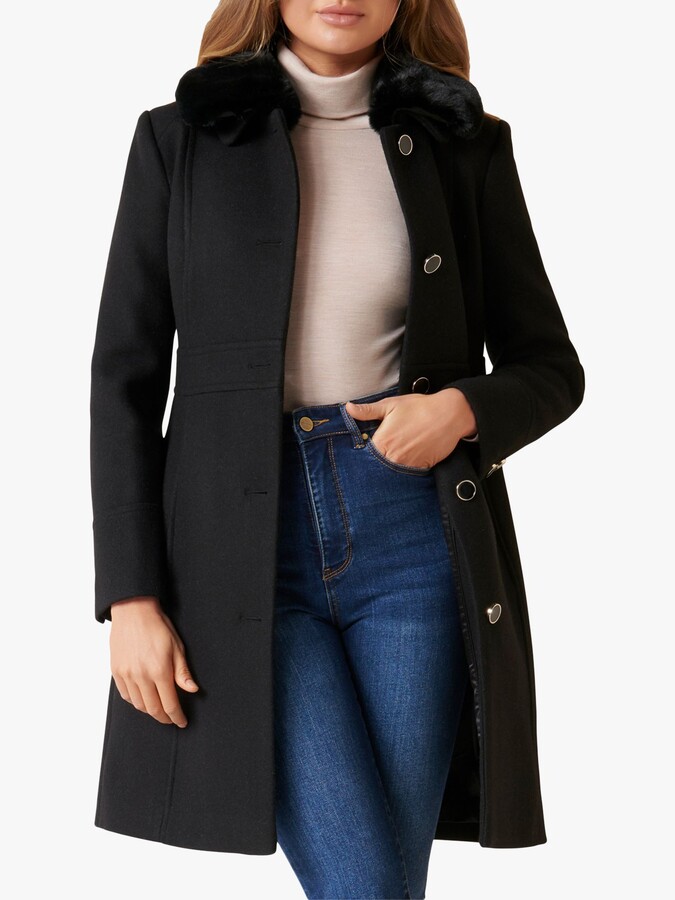 Forever New Linda Dolly Faux Fur Collar Coat, Black ShopStyle