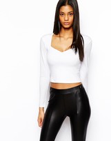 Thumbnail for your product : ASOS Crop Top with Bardot Sweetheart Neckline and Long sleeves