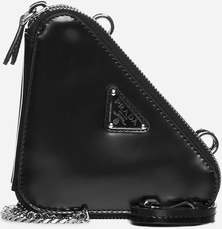 Prada Logo Plaque Crossbody Bag Mini Black in Calfskin Leather