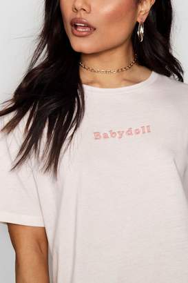 boohoo Babydoll Tonal Embroidered T-Shirt Dress