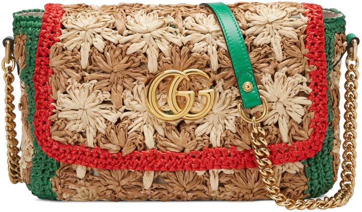 gg marmont raffia small shoulder bag