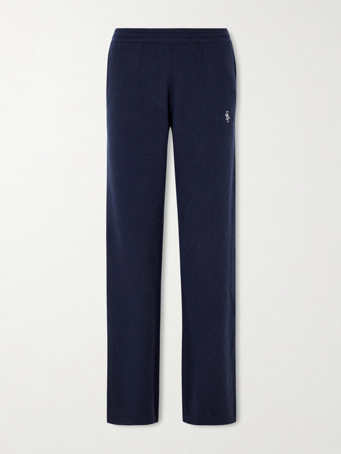 Sporty & Rich - Embroidered Cashmere And Wool-blend Track Pants - Blue
