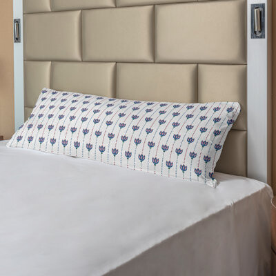 Ambesonne Asian Body Pillow Case Cover With Zipper, Ottoman Tiles Inspired Bohem Tulip Flowers And Polka Dots Image, Decorative Accent Long Pillowcase