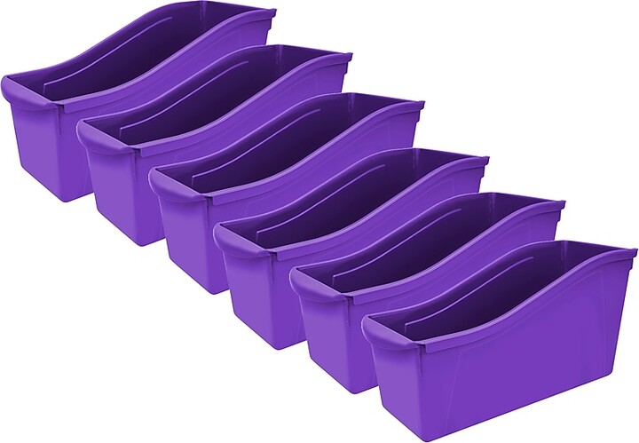 Storex Plastic Large Book Bins, 14.3" x 5.3" x 7", Purple, 6/Bundle (STX71103U06C-6)