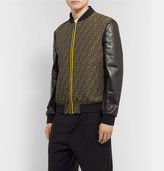 Thumbnail for your product : Fendi Slim-Fit Paneled Logo-Jacquard And Leather Bomber Jacket