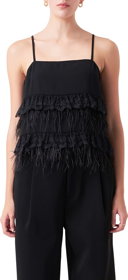 Endless Rose Lace Feather Trim Camisole
