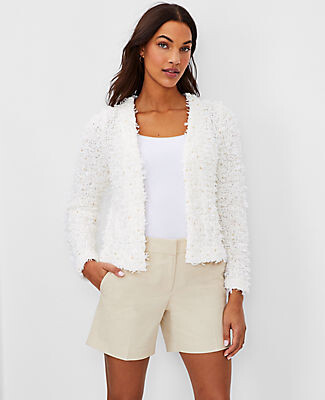 Ann Taylor Shimmer Textured Tweed Sweater Jacket - ShopStyle