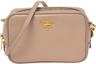 Prada Beige Leather Double Zip Camera Crossbody Bag Prada
