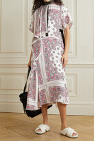 Thumbnail for your product : Sacai Belted Asymmetric Paisley-print Satin Midi Dress - White