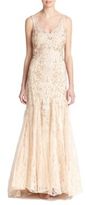 Thumbnail for your product : Sue Wong Embroidered V-Neck Chiffon Gown