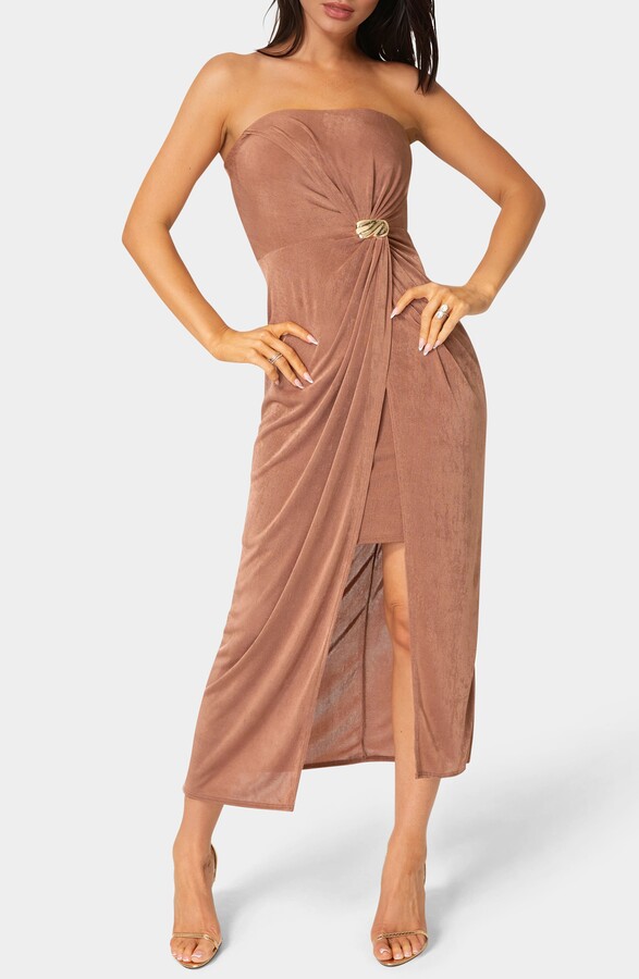 Bebe Strapless Twist Midi Dress