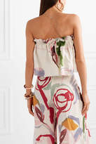 Thumbnail for your product : Cult Gaia Nadjia Strapless Cropped Floral-print Linen Top - Off-white