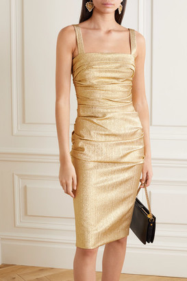 Dolce & Gabbana Ruched Silk-blend Lame Dress - Gold