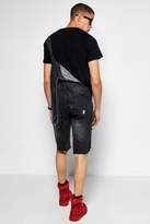 Thumbnail for your product : boohoo Slim Fit Destroyed Denim Dungaree Shorts