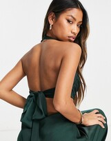 Thumbnail for your product : ASOS DESIGN satin halter plunge bust midi dress with cut out waist detail in dark green