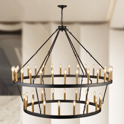 LIGOTFIRE 48- Light Dimmable Lantern Wagon Wheel Chandelier