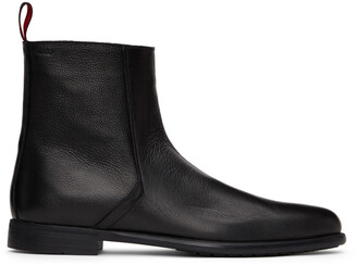 HUGO BOSS Black Grained Leather Zip-Up Boots