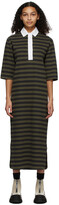 Thumbnail for your product : Ganni Khaki & Black Striped Polo Dress