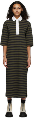 Ganni Khaki & Black Striped Polo Dress