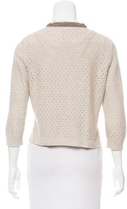 Valentino Lace-Accented Open Knit Cardigan