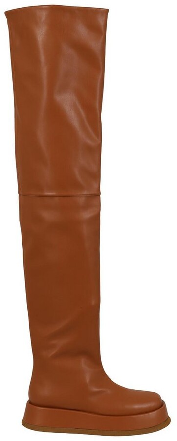 brown leather thigh boots