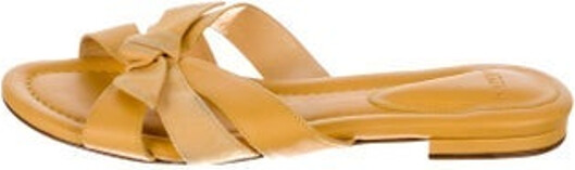 Alexandre Birman Leather Slides Neutrals Bow Accents & Suede Trim Crossover Straps Designer