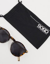Thumbnail for your product : ASOS DESIGN round sunglasses with metal arms in tort with polarised lens