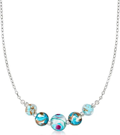 Ross-Simons Ross-SimonsItalianMulticoloredMuranoGlassBeadNecklaceinSterlingSilverSize18