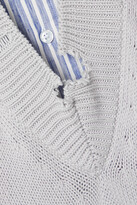 Thumbnail for your product : Maison Margiela Layered Distressed Cotton And Striped Cotton And Linen-blend Shirt - Light blue