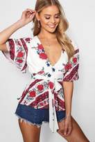Thumbnail for your product : boohoo Print Open Back Woven Peplum