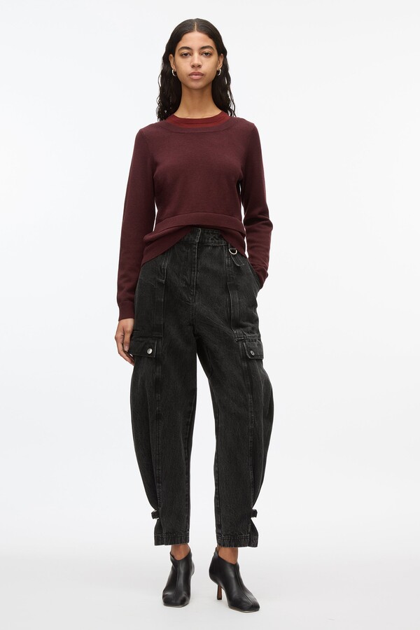 Layered Knit Pullover with Keyhole in ELDERBERRY-OXBLOOD
