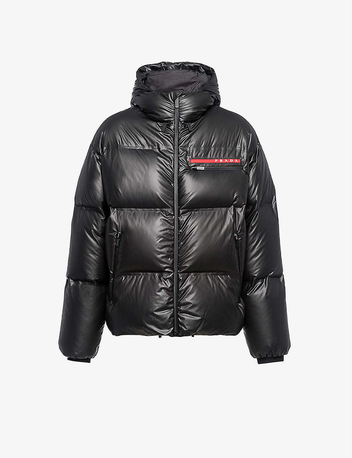 Prada Linea Rossa branded shell puffer jacket - ShopStyle