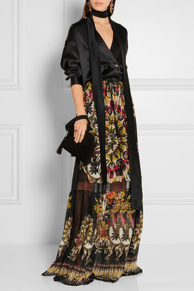Roberto Cavalli Lace-trimmed Printed Silk-chiffon Maxi Skirt - Black